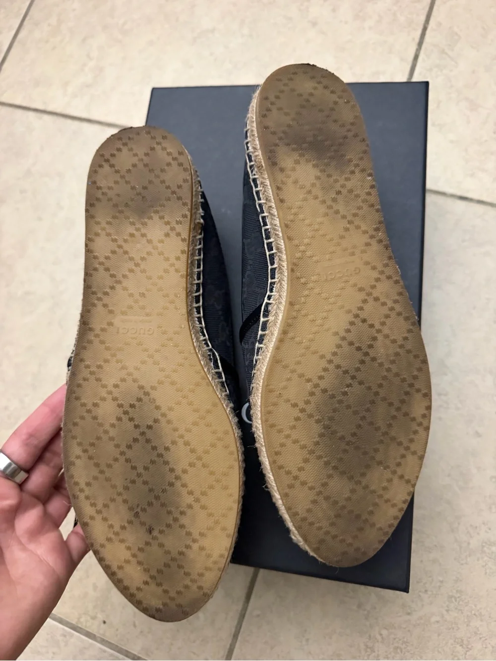 Gucci Black GG Canvas Espadrille Slip-On Loafers - Picture 5 of 8